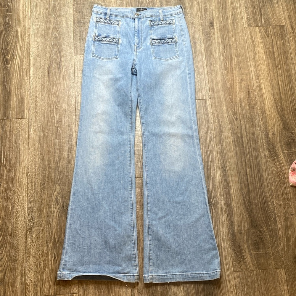 7 for all Mankind high-rise braided denim flare leg jeans, size 31
